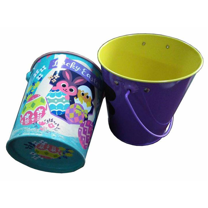candy tin box round metal popcorn bucket with lid and handle